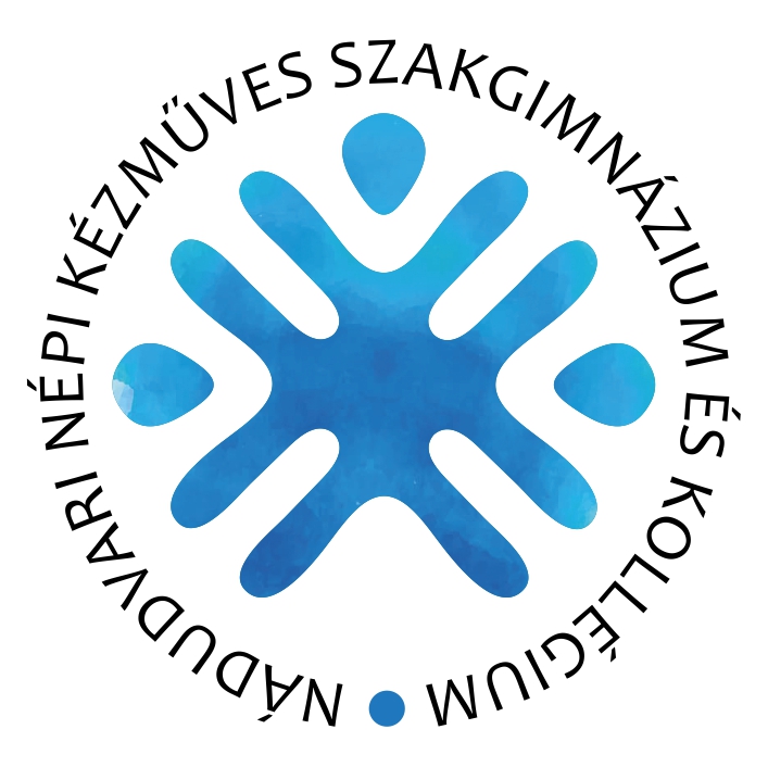 Kör alakú embléma: stilizált, kék emberi (csillag alakú) figura, körben a felirattal: „NÁDUDVARI NÉPI KÉZMŰVES SZAKGIMNÁZIUM ÉS KOLLÉGIUM